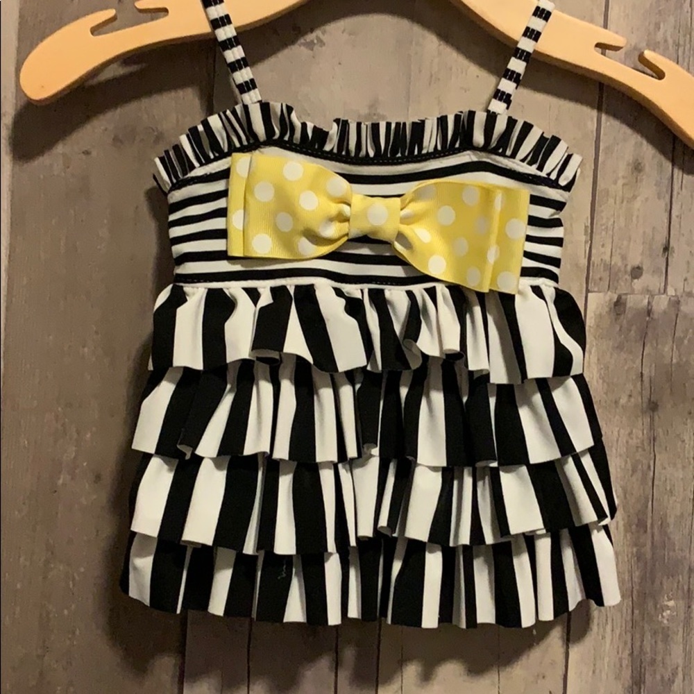 Mudpie black white striped Swimsuit Size 9-12 mos.